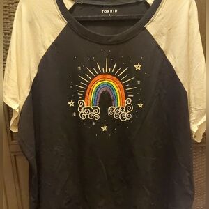 Torrid Rainbow Fitted Vintage Jersey Ringer Crop Tee Shirt 3X NWT